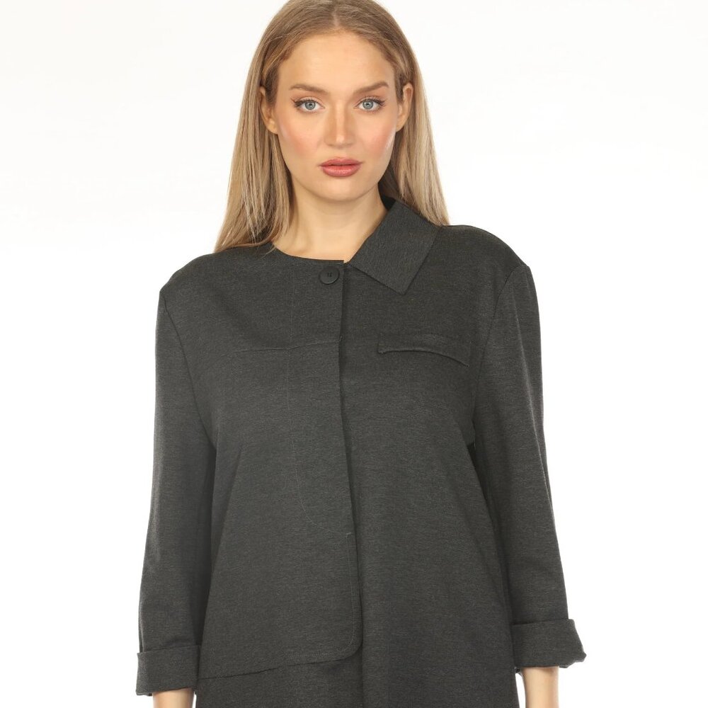 Grey Buttoned Classy Collar Blazer